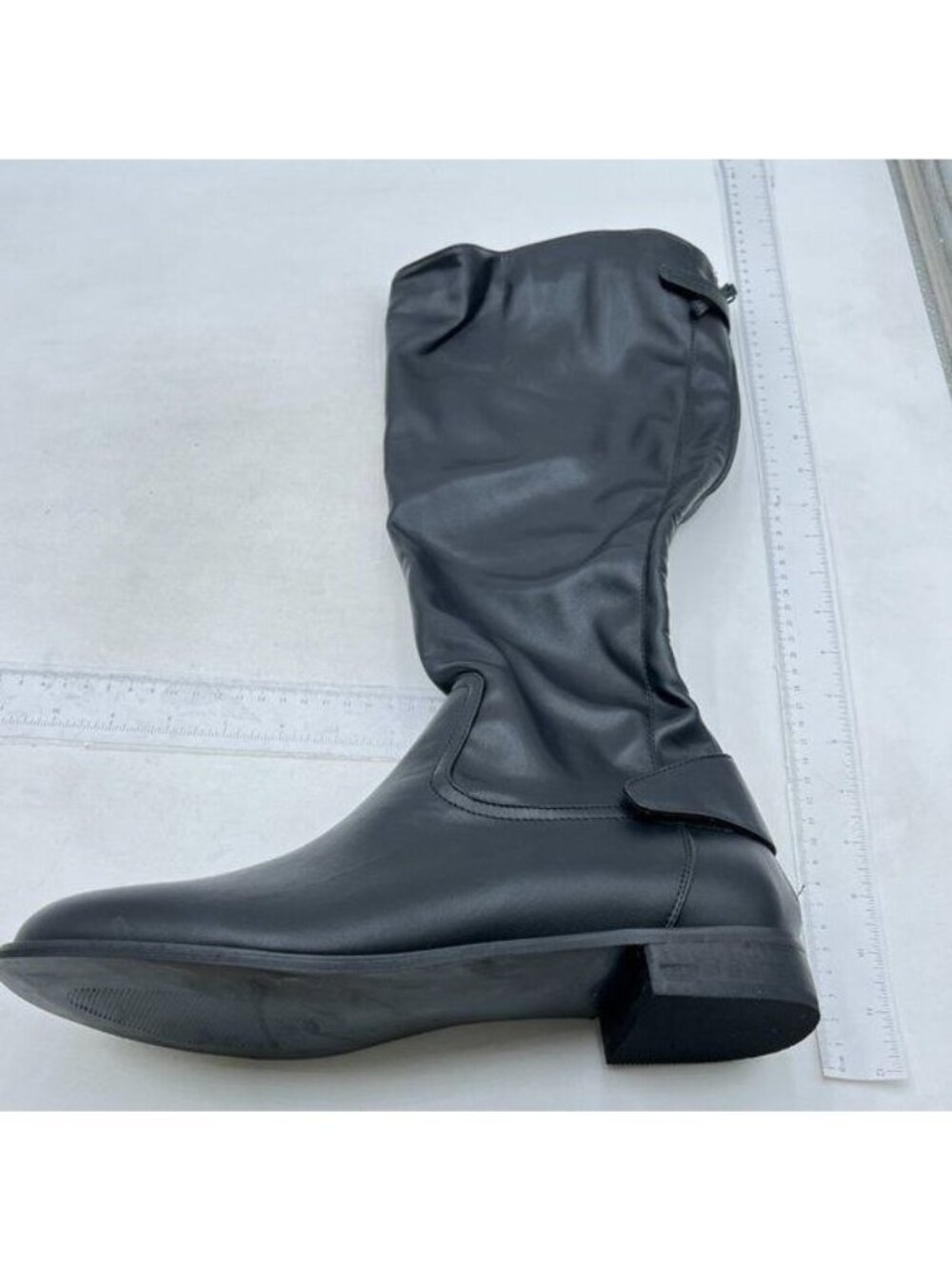 Knee Boots for Women Flat Low Heel Fall Winter Stretch Long Round Toe Boot Black